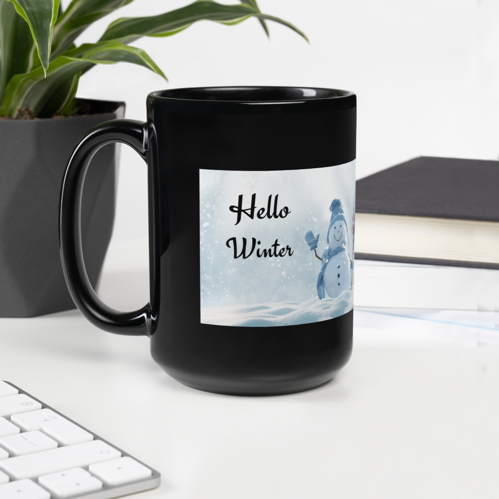 Black Glossy Mug: Hello Winter