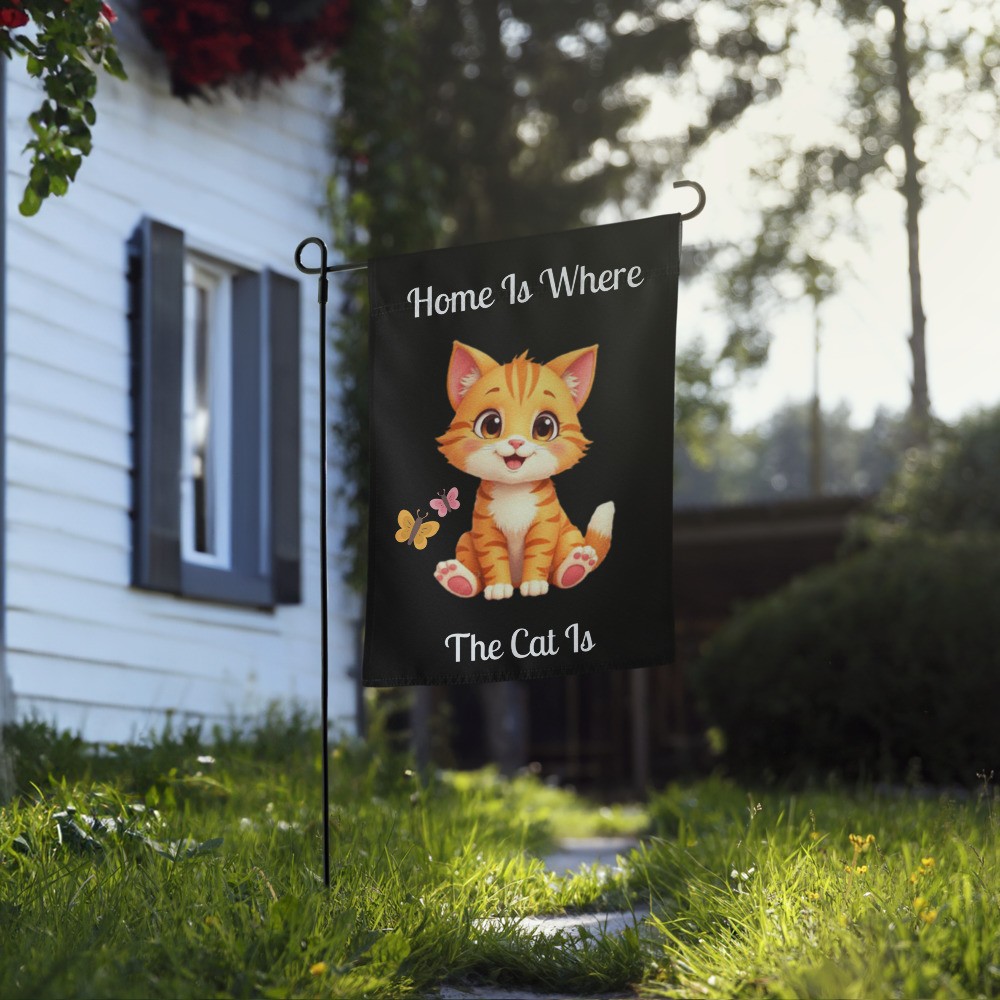 Garden flag: Home Is Where The Cat Is