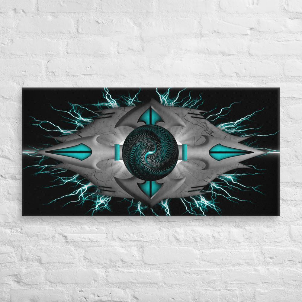 Tribal Coat of Arms Aqua and Black on Canvas