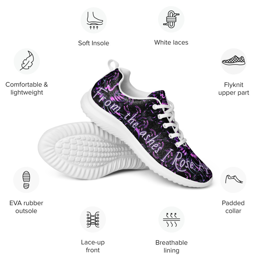 Purple and black from the ashes I rose again athletic shoes-Lightning Productions