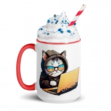 Cool Cat With Shades on a Laptop Mug with Color Inside