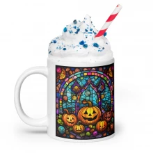 Stained Glass Halloween Candy White glossy mug