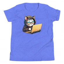 Cool Cat Wearing Sunglasses With Laptop Youth Short Sleeve T-Shirt