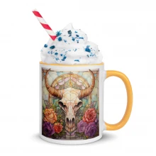 Stained Glass Cow Skull Mug with Color Inside