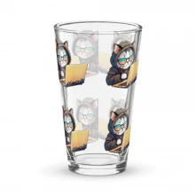 Cool Cat With Sunglasses on a Laptop Shaker pint glass