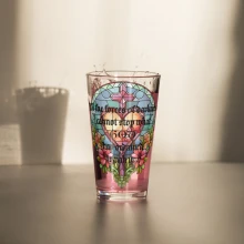 Stained Glass Cross w/ Isaiah 14:27 Shaker pint glass