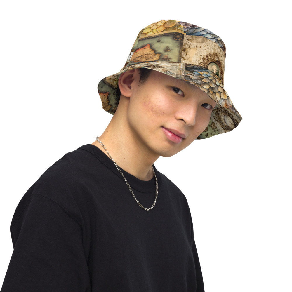 Dragon Scale, Vintage Old World, Pirate Map, Cameo, Reversible bucket hat