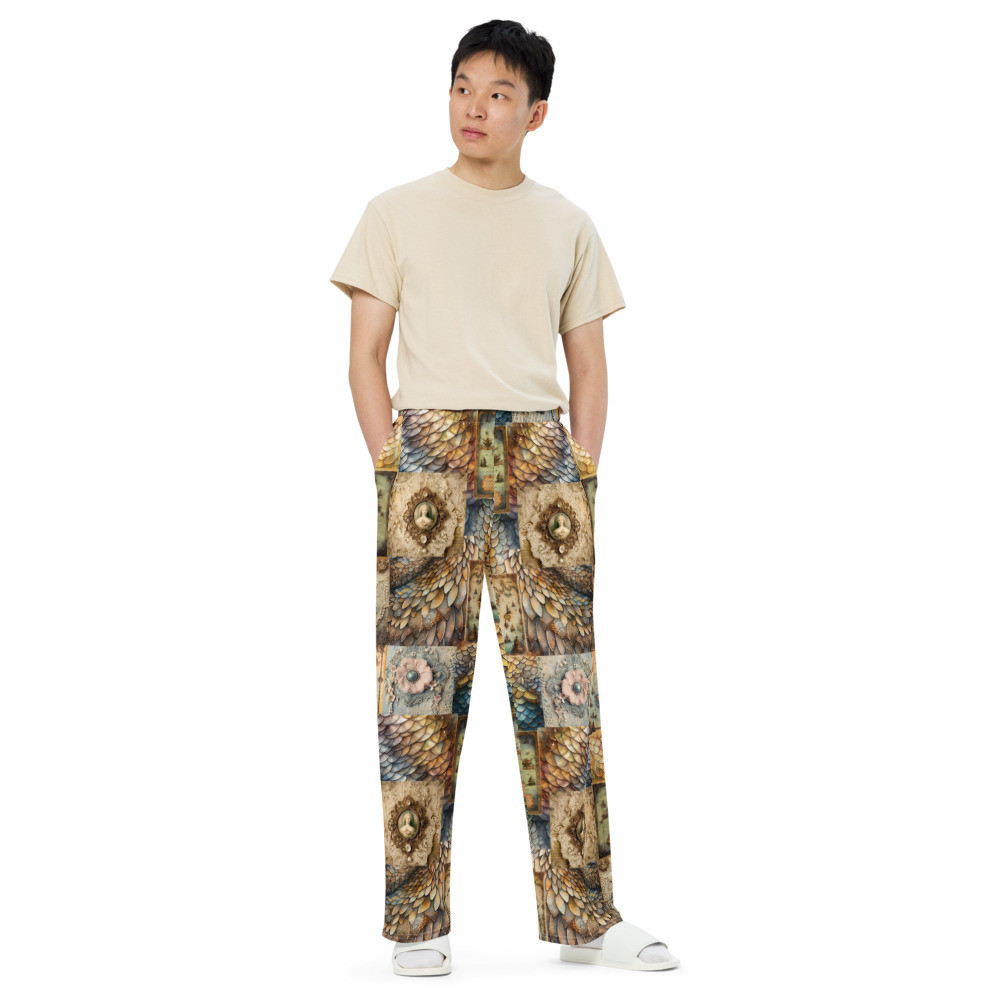 Dragon Scale, Vintage Old World, Pirate Map, Cameo, All-over print unisex wide-leg pants
