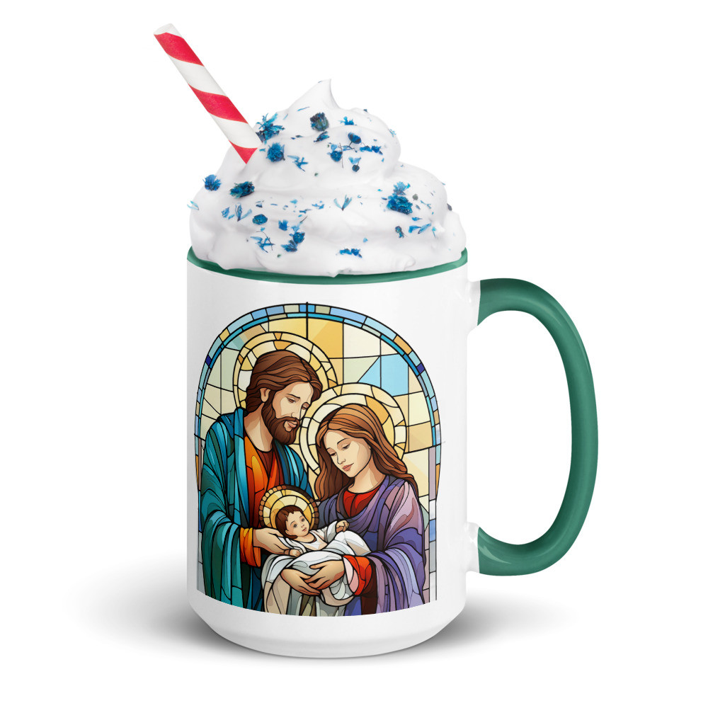 Stained Glass Nativity Christmas Mug with Color Inside