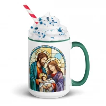 Stained Glass Nativity Christmas Mug with Color Inside