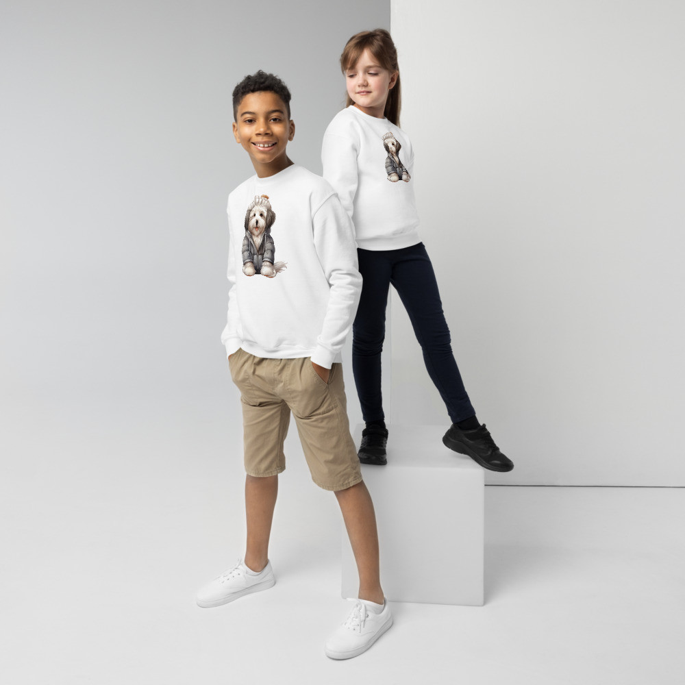 Winter-Old English Sheep Dog Youth crewneck sweatshirt