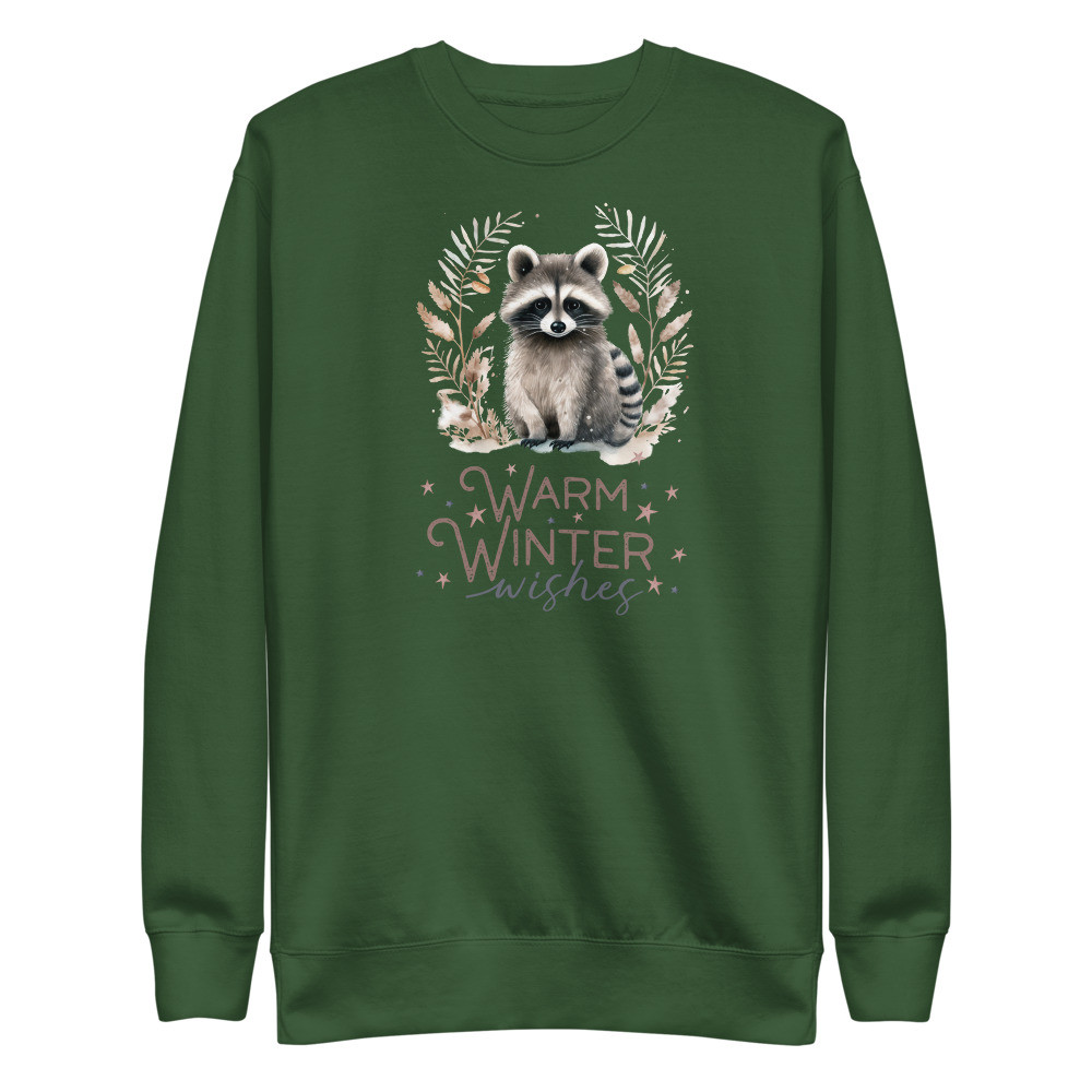 Raccoon, Warm Winter Wishes Unisex Premium Sweatshirt