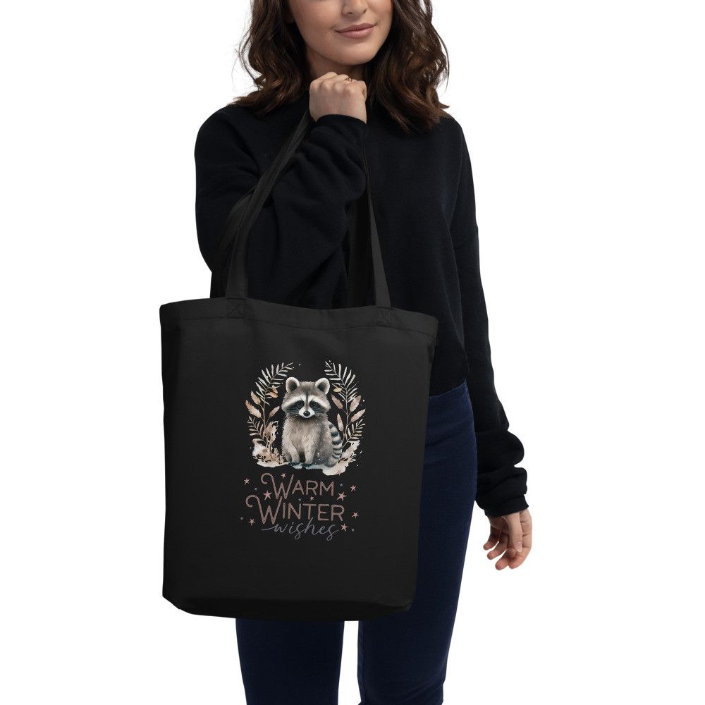 Raccoon, Warm Winter Wishes Eco Tote Bag