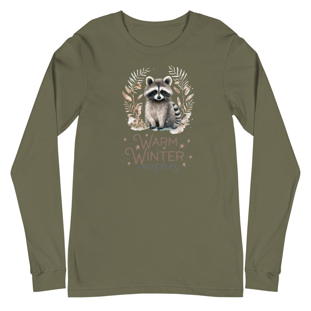 Raccoon, Warm Winter Wishes Unisex Long Sleeve Tee