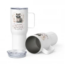Raccoon, Warm Winter Wishes Travel mug with a handle