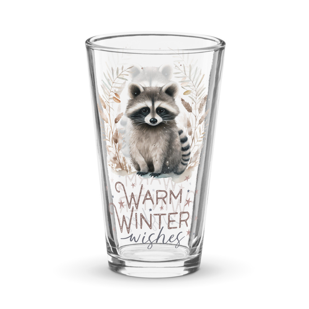 Raccoon, Warm Winter Wishes Shaker pint glass