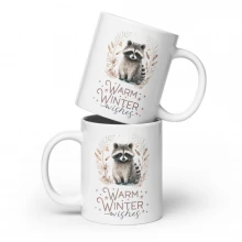 Raccoon, Warm Winter Wishes White glossy mug
