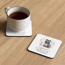 Raccoon, Warm Winter Wishes Cork-back coaster