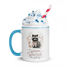 Raccoon, Warm Winter Wishes Mug with Color Inside