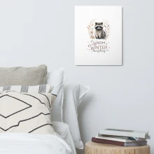 Raccoon, Warm Winter Wishes Metal prints