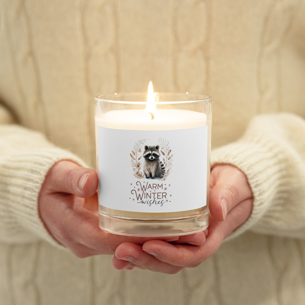 Raccoon, Warm Winter Wishes Glass jar soy wax candle
