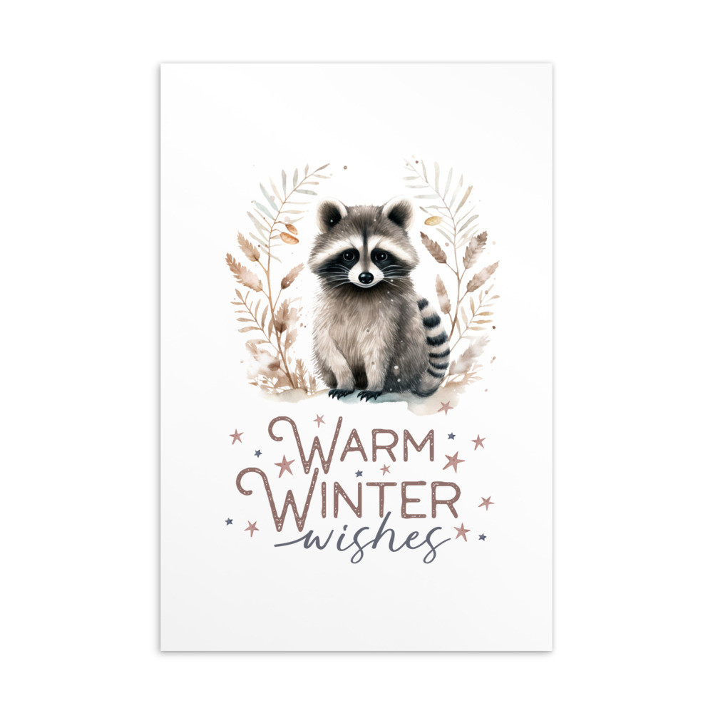 Raccoon, Warm Winter Wishes Standard Postcard