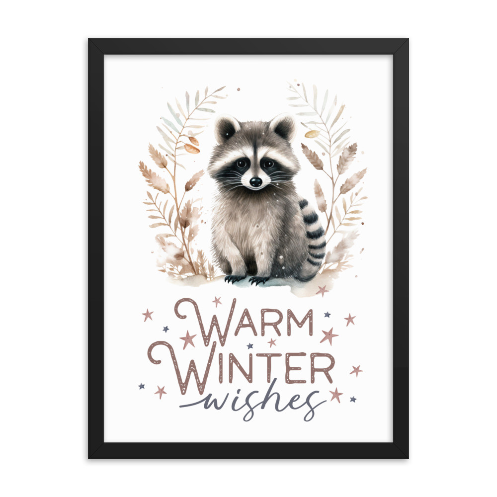 Raccoon, Warm Winter Wishes Framed photo paper poster