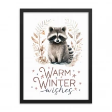 Raccoon, Warm Winter Wishes Framed photo paper poster