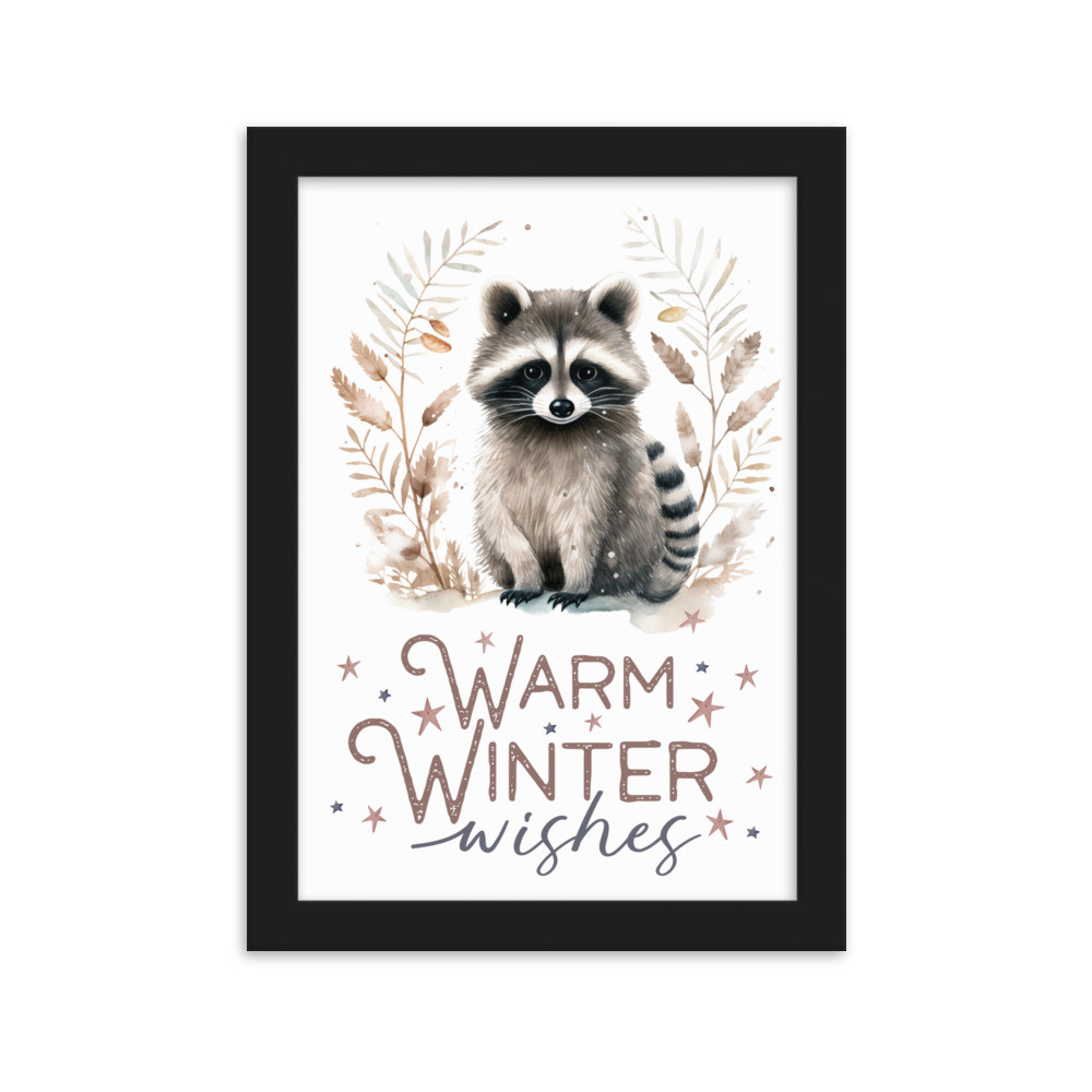 Raccoon, Warm Winter Wishes Framed matte paper poster