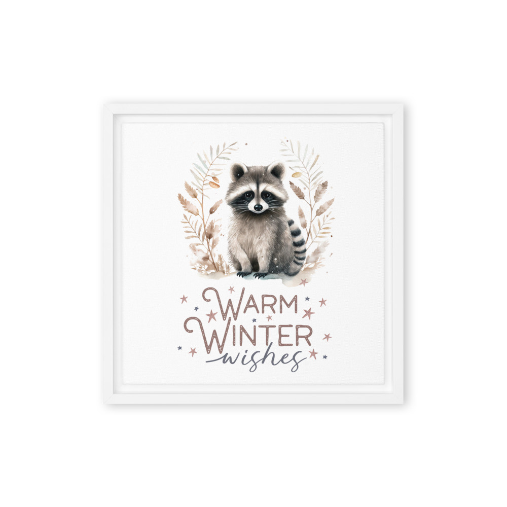 Raccoon, Warm Winter Wishes Framed canvas