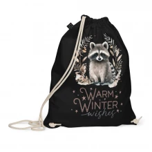 Raccoon, Warm Winter Wishes Organic cotton drawstring bag