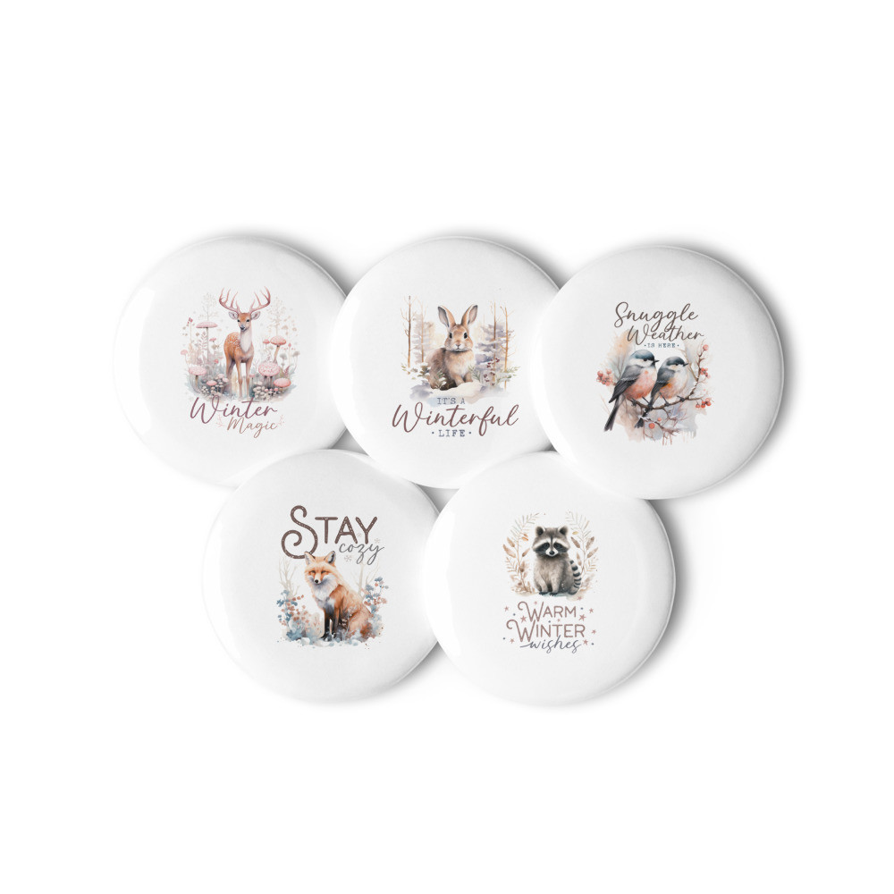 Raccoon & Friends, Warm Winter WishesSet of pin buttons