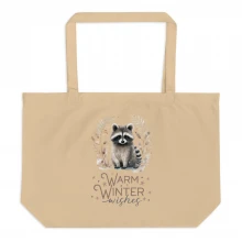 Raccoon, Warm Winter Wishes Large organic tote bag