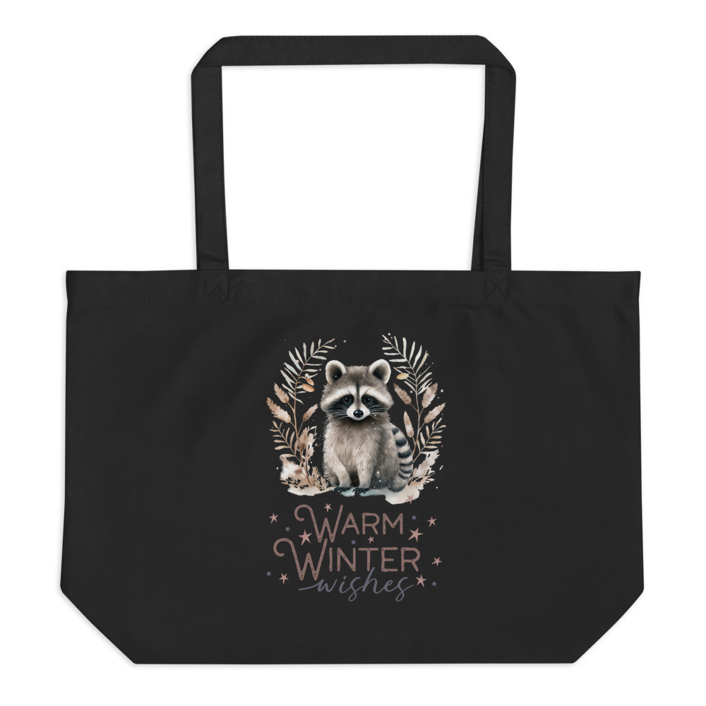 Raccoon, Warm Winter WishesLarge organic tote bag