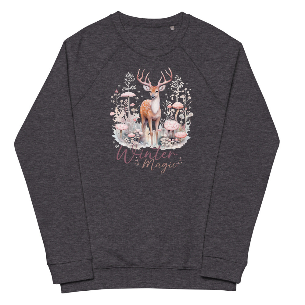 Deer, Winter Magic Unisex organic raglan sweatshirt