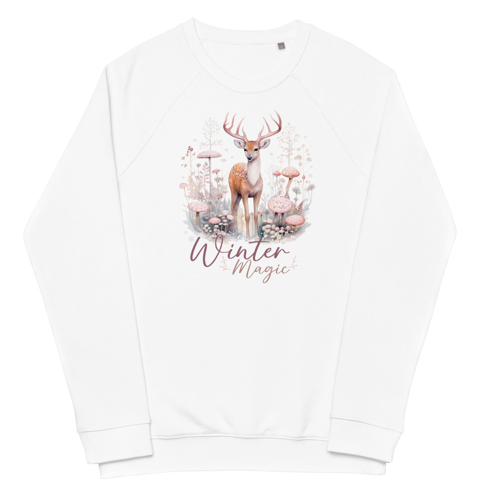 Deer, Winter Magic Unisex organic raglan sweatshirt
