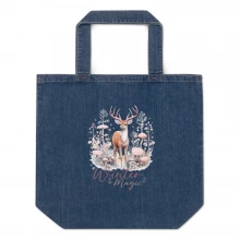 Deer, Winter Magic Organic denim tote bag