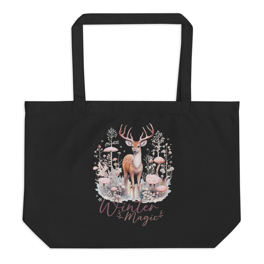 Deer, Winter Magic Large organic tote bag