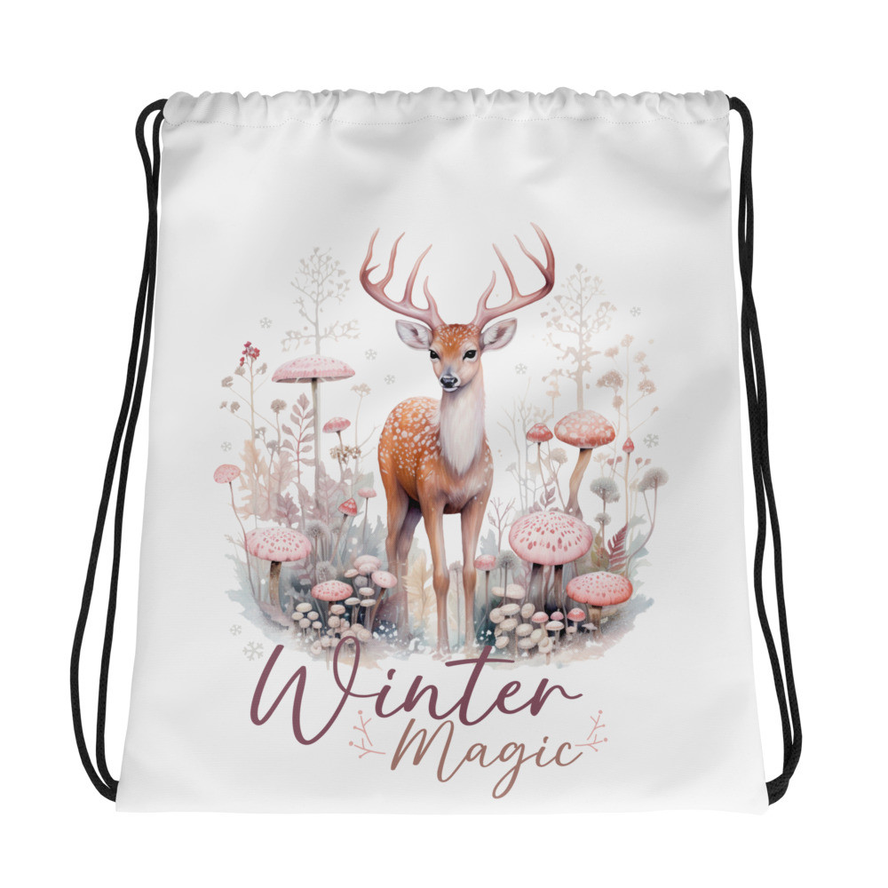 Deer, Winter Magic Drawstring bag
