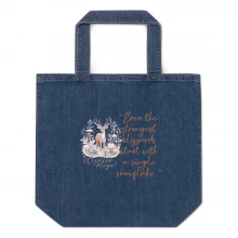 Deer, Winter Magic Organic denim tote bag