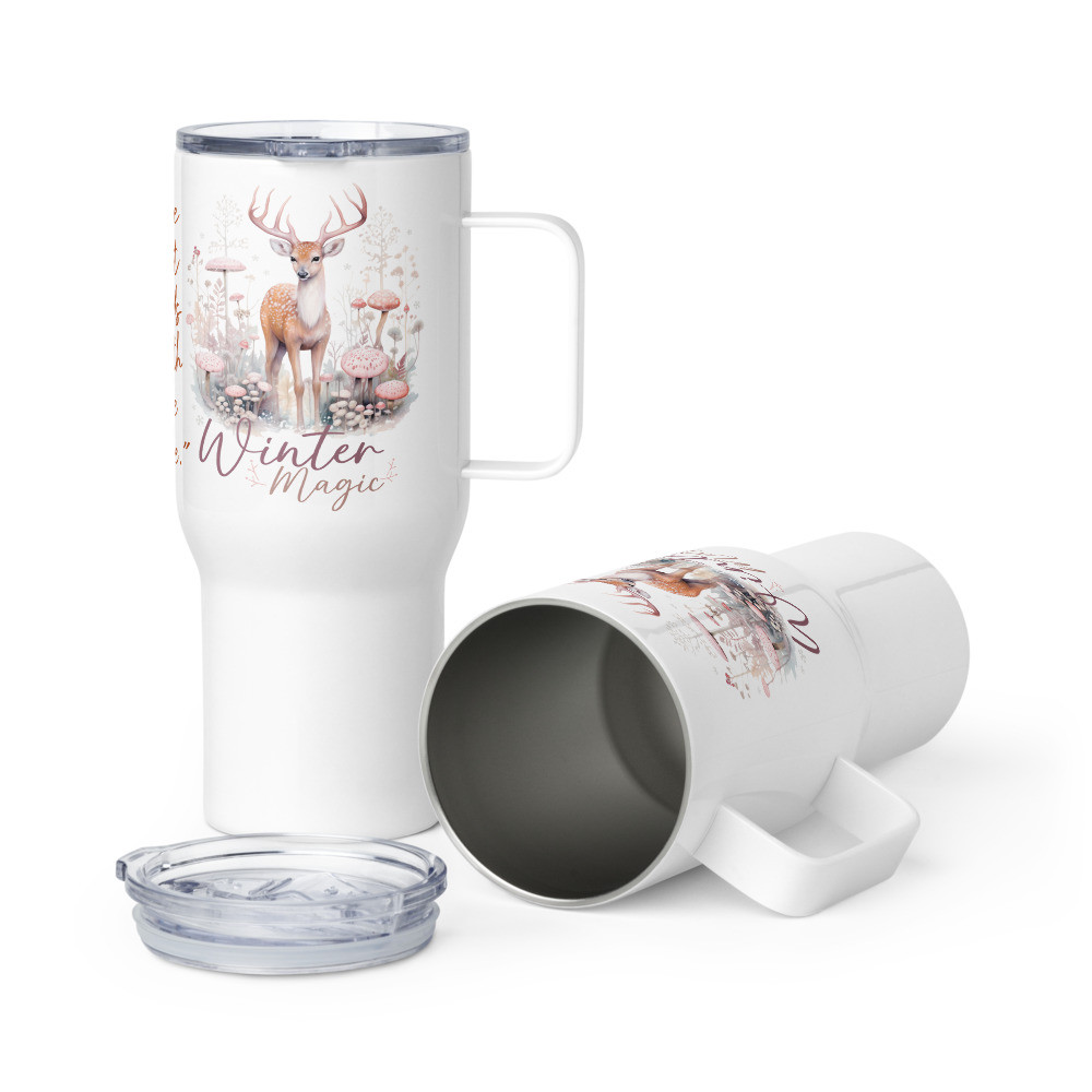 Deer, Winter Magic Travel mug with a handle