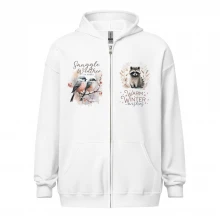 Winter, Birds, Raccoon, Snuggle Weather Unisex heavy blend zip hoodie