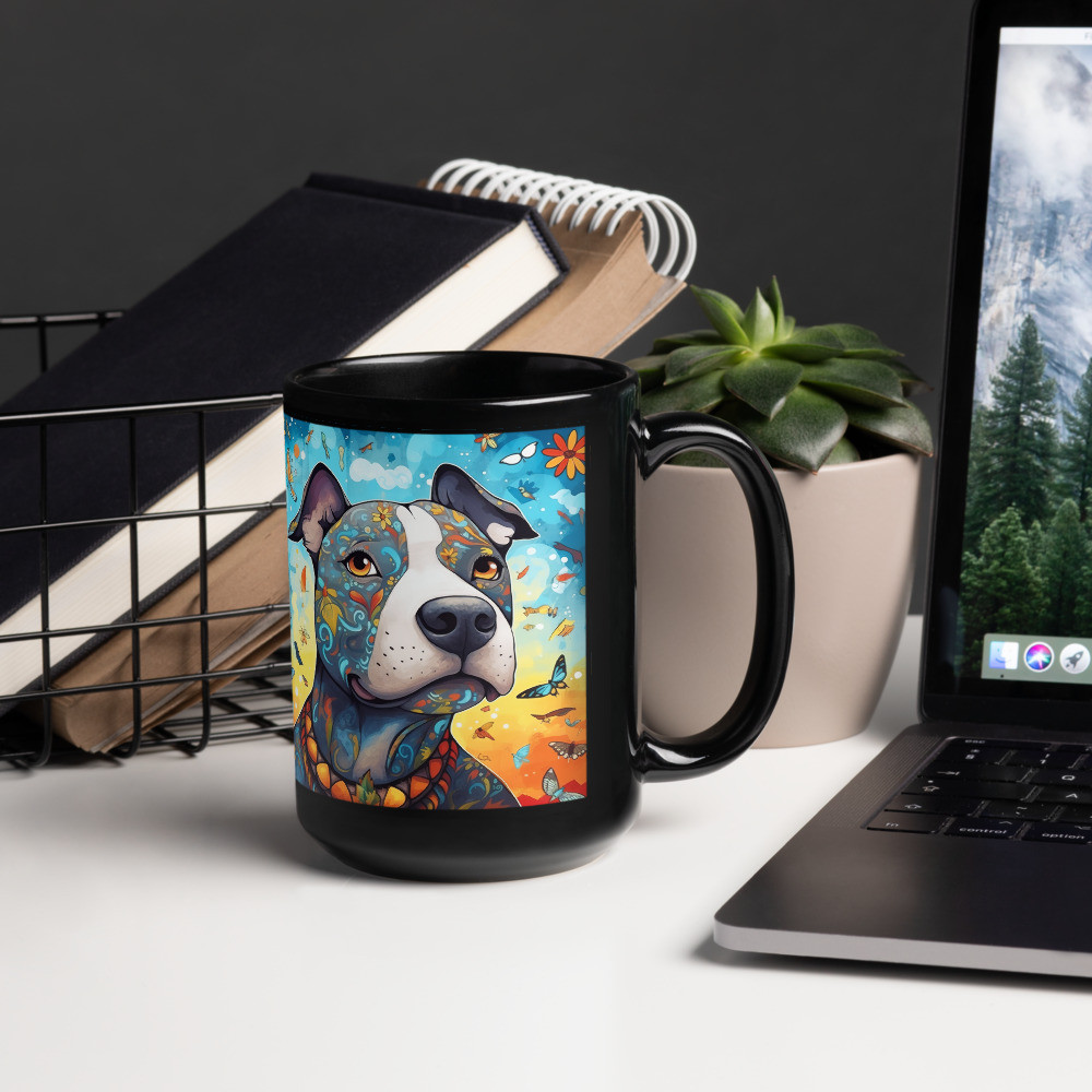 Pit Bull Whimsical Black Glossy Mug