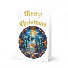 Merry Christmas, Stained Glass, Nativity Greeting card