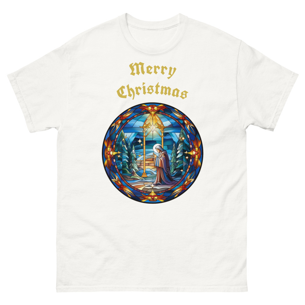 Merry Christmas, Stained Glass, Nativity Men's classic tee