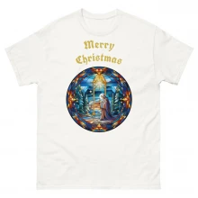 Merry Christmas, Stained Glass, Nativity Men's classic tee