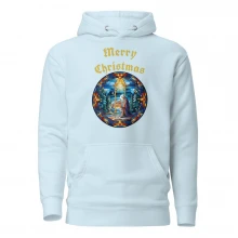 Merry Christmas, Stained Glass, Nativity Unisex Hoodie