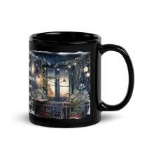 Winter Balcony Black Glossy Mug