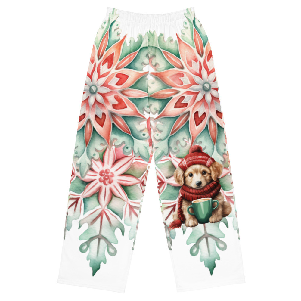 Snowflake, Golden Retriever All-over print unisex wide-leg pants