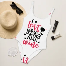 I LOve U More Than Wine One-Piece Swimsuit
